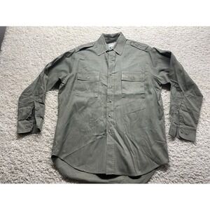 Vintage 10X Brand Olive Drab Button Up L/S Hunting Shirt Men's L  EUC